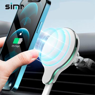 China SIMR Magnetic Car Holder Charger 15W Wireless Charger For iPhone 12 Qi Magnet Mount Car Fast Charging Wireless Magnetic Holder for sale