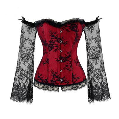 China Breathable Lace Corset Long Sleeve Plus Size Burlesque Costume Women Slimming Corset Top Shirt Fashion Bustier Crop Waist Corset for sale