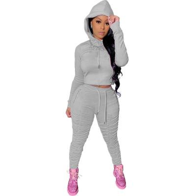 China Breathable Clothes Women Sweat Suits 2 Piece Set Stacked Sweatpants Hoodie Tops Tracksuits Assortment Sets Fashion Clothes Pleat Pants for sale