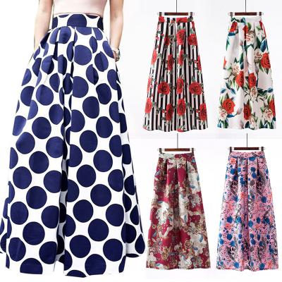 China New Plus Size Women's High Waist Flared Long Vintage Full Skirt Ladies Summer Fashion Party Beach Evening Skirts for sale