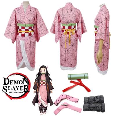 China Adult Kids Polyester Kimetsu No Yaiba Demon Slayer Cosplay Costume Halloween Carnival Costume Nezuko Kids Gorgeous Funny Wear for sale