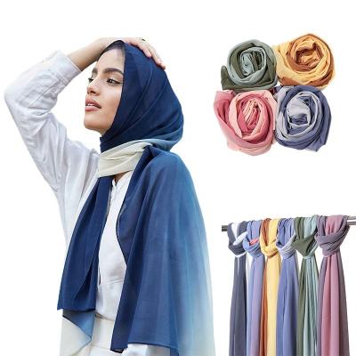 China 2022 New Arrival Long Fashion Ombre Scarf Simple Gradient Color Two Tone Chiffon Vogue Ladies Hijab for sale