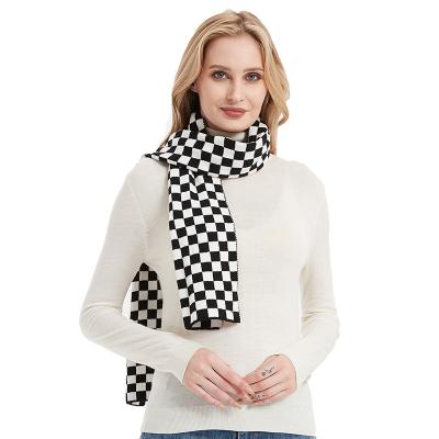 China Newest knitted scarf women cotton shawls neckerchief pashmina pashmina scarf by elegant soft warm acrylic black white plaid for sale