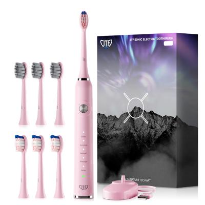 China 2 minutes timer+30s reminders JTF Sonic Electric Toothbrushes Pink color with 6 brush heads for teeth deep cleaning for sale