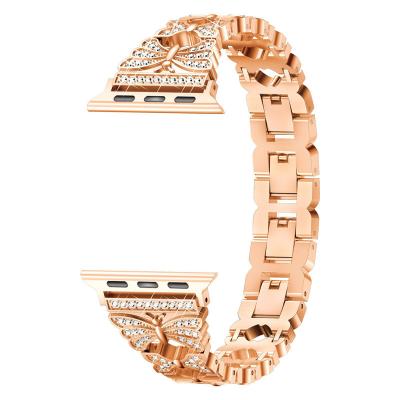 China Luxury Women Girls Butterfly Metal Watch Bands For Apple Watch 7 41mm 45mm Strap Bling Diamond Watch Strap for sale