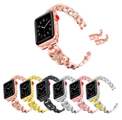 China Fashion Flower Alloy Sensitive Cute Watch Band For Apple Watch Series 7 6 5 Girls Metal Watch Strap 41mm 45mm 42mm 44mm for sale