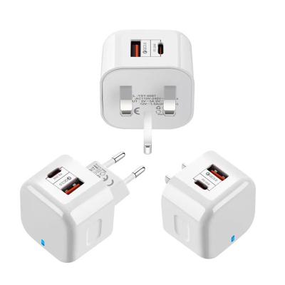 China US EU R-U Wholesale Cell Phone Charger USB Wall Charger Fast Charging Type C PD 20W USB QC3.0 Smart Travel Adapter Plug 2 Ports Fast Charging Charger for sale