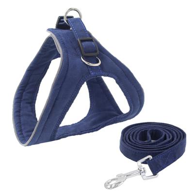 China Padded Breathable Reflective Leather Dog Cat Leash Harness Set Custom Faux Suede for sale