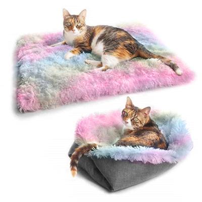 China Wholesale Custom Viable Plush Dual Function Square Warm Cushion Plush Dog Beds Luxury Dog Cat Pet Bed for sale