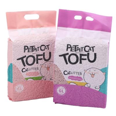 China Wholesale Cat Litter Sand Dust Free 6L Green Tea Peach Lavender Color Strong Bunch Odorless Tofu Cat Litter Sand for sale