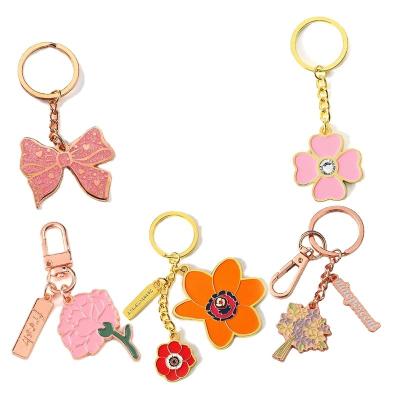 China Metal Factory Customized Made Hard Soft Enamel Key Ring Copper Metal Bow Logo Charm Key Chains Custom Cute Flower Keychain for Bags for sale