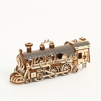 China Cartoon Toy 3d wooden puzzle train Geared steam train mechanical 3d puzzle 361pcs 3d wooden puzzle for sale