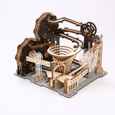 China Eco-friendly Laser cutting Mechanical track ball hand-cranked DiY children adult 3D wooden puzzle for sale