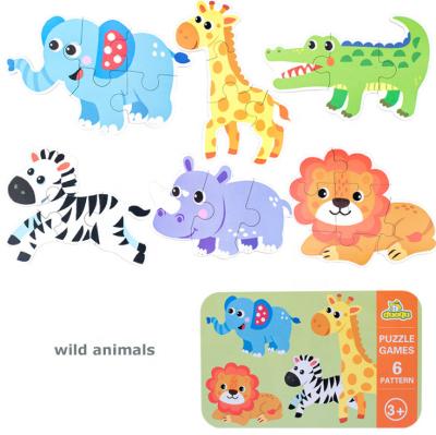 China DIY TOY kids wooden puzzle cartoon animal see & spell lear Creative Cartoon Animal Traffic Puzzle Wood Dinosaur Puzzle for kids for sale