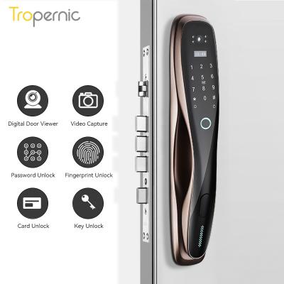 China Wifi Zinc Alloy Keyless Entry Security Panel Electronic Smart Digital Fingerprint Door Lock Camera Biometric Doorbell for sale