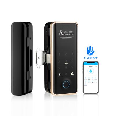 China Aluminum+ABS Security Ttlock APP Biometric Aluminum Hook Door Frame Fingerprint Smart Frameless Glass Door Lock for sale