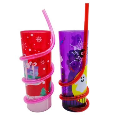 China Viable Tumbler Mug Bulk Christmas Kids Halloween Plastic Tumbler Cup With Hand With Twisty Straw With Lid For Kids for sale