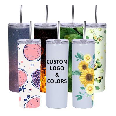 China Wholesale 20oz Viable Straight Lean Straight Sublimation Coffee Mug Insulation Vacuum Stainless Steel Travel Tumbler With Straw And Lid for sale