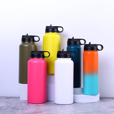 China Viable Custom Logo Double Wall Insulated Wide Mouth Thermos Bottle 18oz 32oz 40oz Stainless Steel Water Bottle With Lid for sale