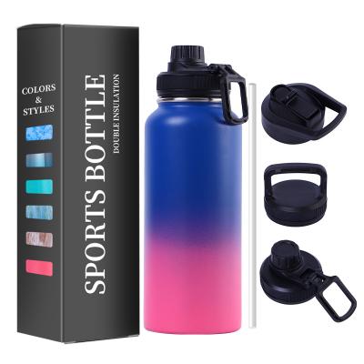 China Sustainable Custom Logo Eco - Friendly Double Wall Insulated Wide Mouth Vacuum Flask Stainless Steel Sport Water Bottle With Lids for sale