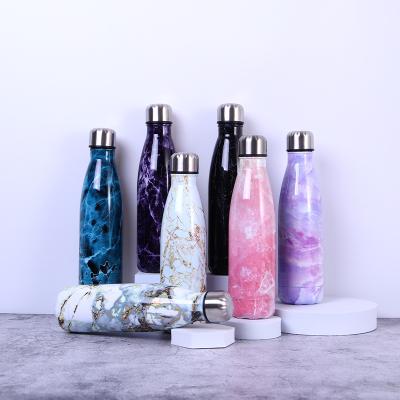 China Viable Leak Proof BPA Free Double Walled Cola Shape Vacuum Flask Double Wall Stainless Steel Marble Thermos Insulated Water Bottle for sale