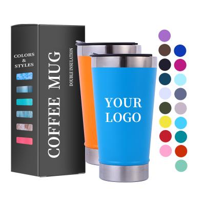 China Custom Logo Viable 16oz Insulated 18/8 Stainless Steel Coffee Mugs Double Wall Vacuum Beer Tumbler Cup With Lid And Bottle Opener for sale