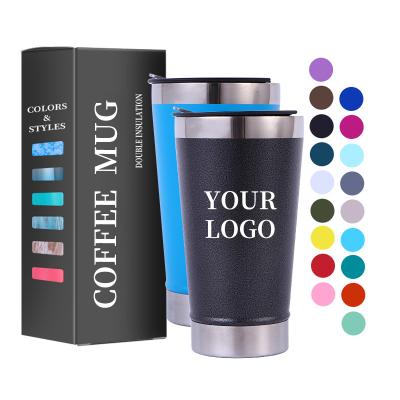 China Sustainable 16oz Powder Coated Insulated 18/8 Stainless Steel Coffee Mugs Double Wall Vacuum Beer Tumbler Cup With Lid And Bottle Opener for sale