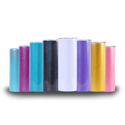 China Viable Wholesale Custom Logo 20oz 600ml Double Wall Stainless Steel Colorful Glitter Shimmer Sublimation Skinny Straight Tumblers for sale