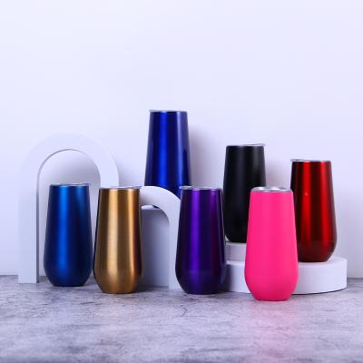 China Factory Viable Wholesale Customized Reusable Tumbler Insulated 6oz Wine Glass Stainless Steel Egg Wine Cup With Lid for sale