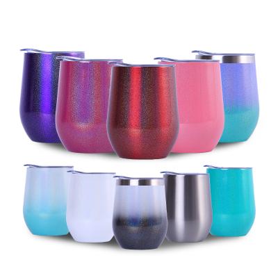 China Factory direct supply viable 12oz rainbow painting double wall stainless steel coffee egg wine cup insulated glass tumbler with lids for sale