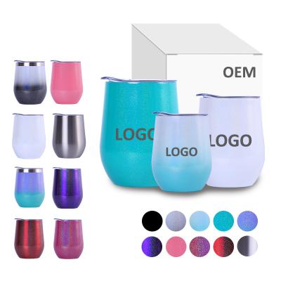 China Wholesale 12oz Viable High Quality Stemless Rainbow Colors Double Wall Vacuum Stainless Steel Wine Sparkle Tumbler With Slide Lid for sale