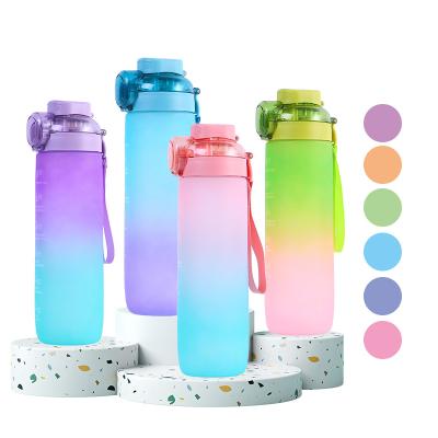 China 32oz Sports Viable Plastic Gym Bpa Free Motivational Beverage Water Bottle With Time Marker Straw Strainer Flip Top Cover for sale