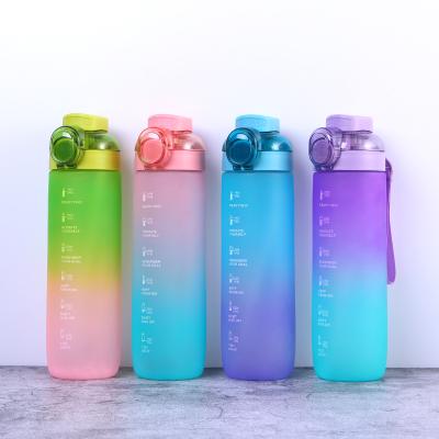 China Large Capacity 1000ml Sustainable Outdoor Sports Travel Marker Custom Air Time Agua WaterBottle Motivational Plastic Water Bottles for sale