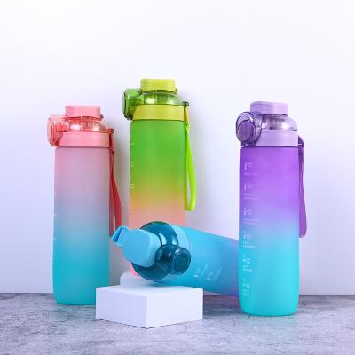 China 1000ml Outdoor Sports Viable Portable Gallon Drinking Tritan Matt Frosted Motivational Bottles Travel Tea Cups Plastic Water Bottle for sale