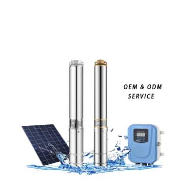 China Family homes 110v dc brushless solar powered borehole submersible deep bore well pump for farm irrigation with mppt controller for sale