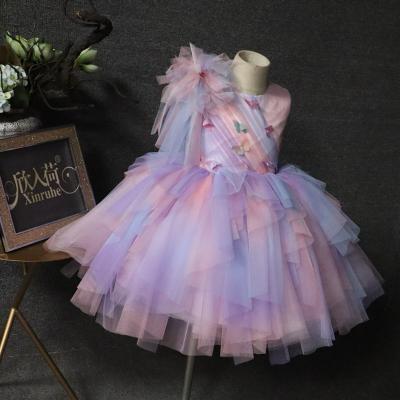 China New Girls Summer Wedding Apparel Anti-wrinkle British Style Shorts Super Fairy Pink Blue Gradient Dress for sale