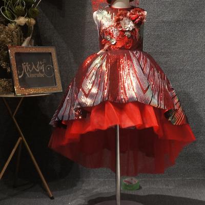 China Anti-wrinkle children's red dress bridesmaid presides over piano performance. Girls clothes are first communion for sale