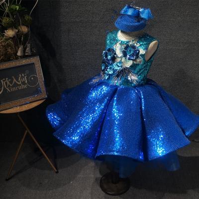 China Anti-Wrinkle Wedding Clothing Accessories Children's Dress Blue Gradient Skirt Short Puffy Princess Girls for sale