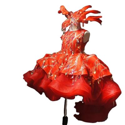 China With jacket wedding clothing and accessories customized children's dress bright red sequin front long short back girls' piano performance for sale