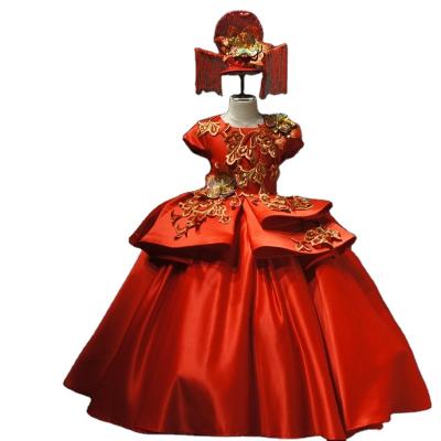 China With Jacket Style Custom Children's Dress New Year's Day Host Piano Performance Girls Big Red Princess Long for sale