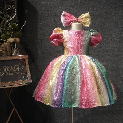 China Anti-wrinkle kids color sequin girls princess birthday dress short fluffy toddler dresses for women girls party for sale