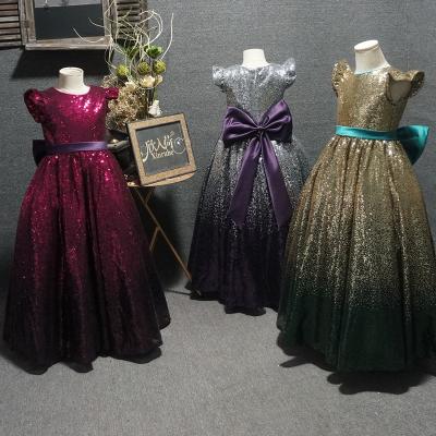 China Short sleeve wedding apparel and accessories dress girls' long sequin gradient host choir performance piano costume girl dress for party for sale