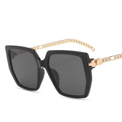 China Fashion Sunglasses 2021 New Lenses For Men Women Oversized Polygon Square Metal Glass Frame Glass Temple Chain Sun Glasses for sale