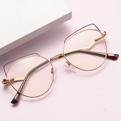 China 2022 fashion metal spring cats eyeglasses frames girls monturas pink bluelight black pink slow eyewear blocking glasses for sale