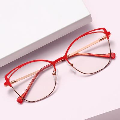 China Fashion gafas de mujer glass duotone red blue gold hinge spring metal cat ear spring ear spring blue light blocking order 2022 online for sale