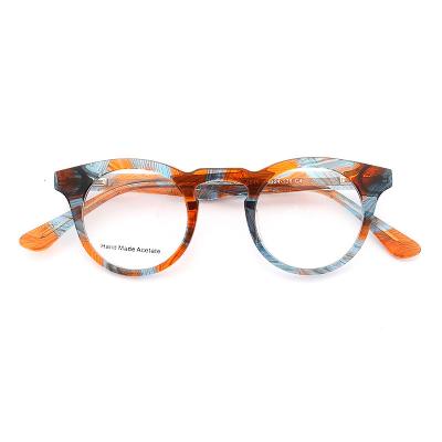 China Fashion Round Retro Italian Floral Red-Brown Eyeglasses Glass Frames Woman Glasses Frame Monturas De Acetato Acetate Optical Frame for sale