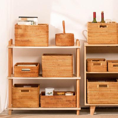 China Contemporary High Quality Wicker Storage Box Woven Storage Container Rattan Storage Basket Sundries Basket for sale