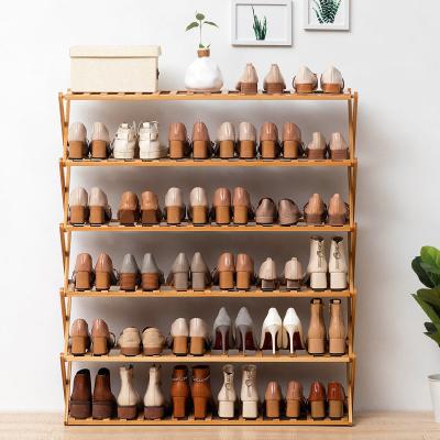 China Contemporary Wholesale Bamboo Shoe Shelf Wooden Foldable Shoe Storage Rack Layers Factory Shoe Storage Rack for sale