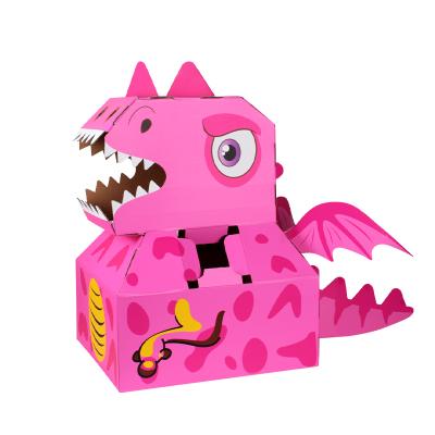 China High quality funny paper animal cardboard dinosaur costume 3d performance children diy wearable cardboard toy for sale