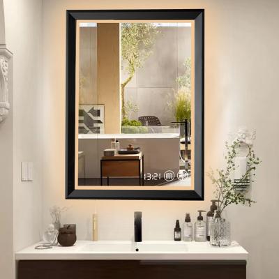 China Modern Touch Screen Bright Backlit Lead Bath Mirrors Smart Fog Light Wall Mounted Bathroom Vanity Glass Mirror With Led Light for sale